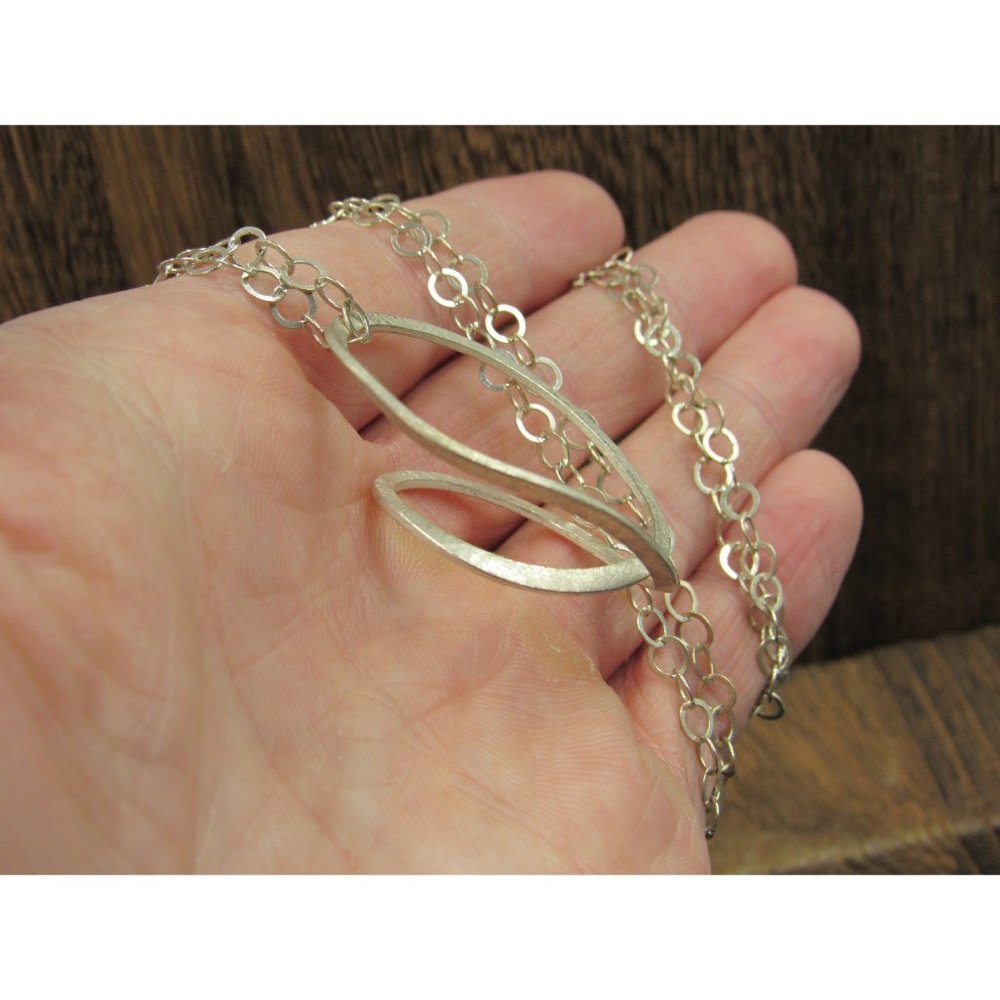 32 Inch Sterling Silver Long Rustic Twisting Abstract Pendant Necklace - Picture 3 of 6